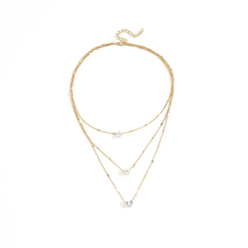 3Pcs/Set Vintage Shiny Rhinestone Love Heart Pendant Necklace for Women