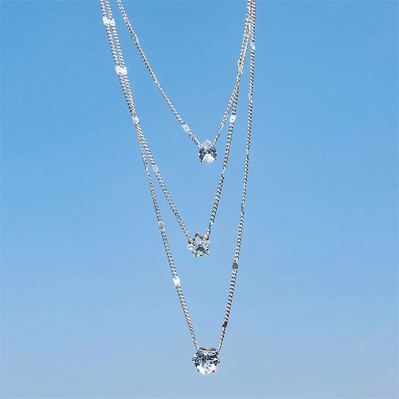 3Pcs/Set Vintage Shiny Rhinestone Love Heart Pendant Necklace for Women