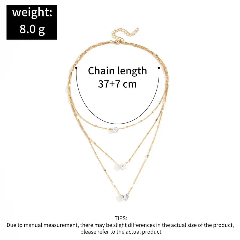 3Pcs/Set Vintage Shiny Rhinestone Love Heart Pendant Necklace for Women